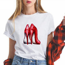 Load image into Gallery viewer, Summer High-heeled shoes Printed T Shirts Women Kawaii Harajuku Cool Punk Tshirt Graphic Gym Funny Vestidos
