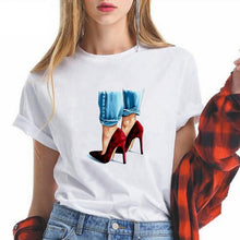 Load image into Gallery viewer, Summer High-heeled shoes Printed T Shirts Women Kawaii Harajuku Cool Punk Tshirt Graphic Gym Funny Vestidos