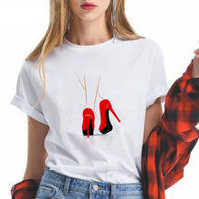 Load image into Gallery viewer, Summer High-heeled shoes Printed T Shirts Women Kawaii Harajuku Cool Punk Tshirt Graphic Gym Funny Vestidos
