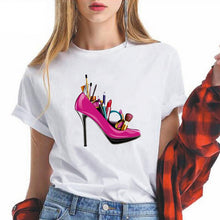 Load image into Gallery viewer, Summer High-heeled shoes Printed T Shirts Women Kawaii Harajuku Cool Punk Tshirt Graphic Gym Funny Vestidos
